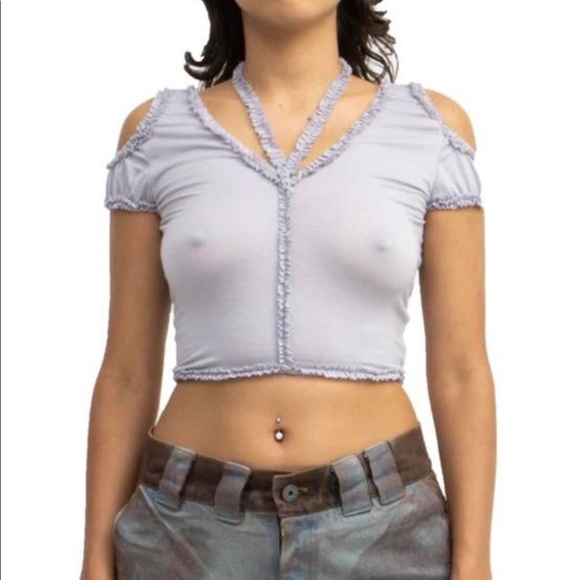 BARRAGAN LILAC XOCHI RUFFLE OPEN SHOULDER TOP - Picture 1 of 2